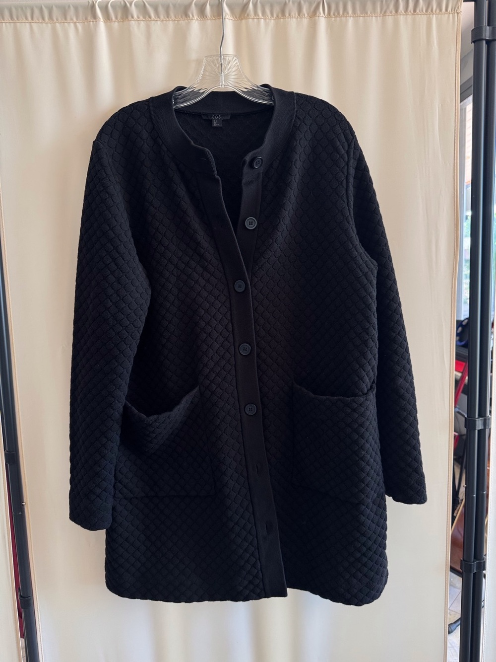 COS Quilted Pea Black Button Front Women Sweater Cardigan size M